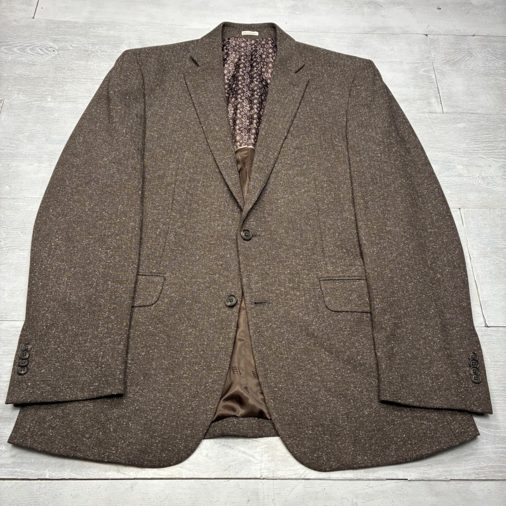 Joseph Abboud White Sport Coat Mens 42 Long Brown Herringbone Blazer Stretch